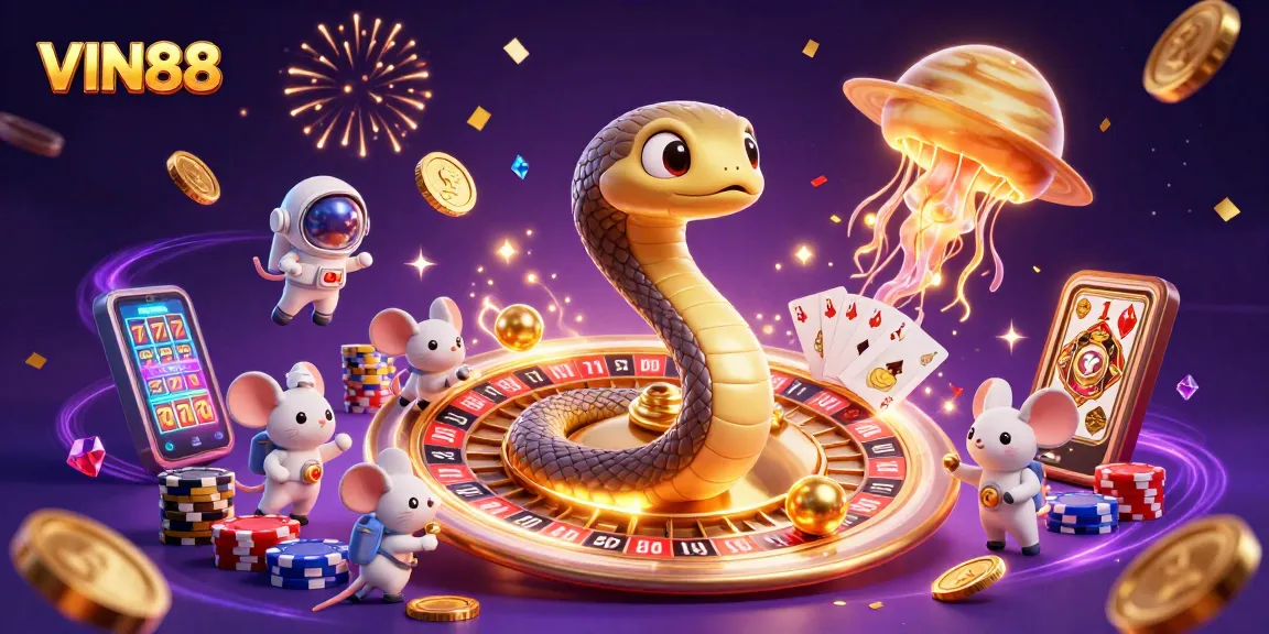 Engage with thrilling casino games at VIN88 featuring dynamic betting on unique 3D cosmic elements.