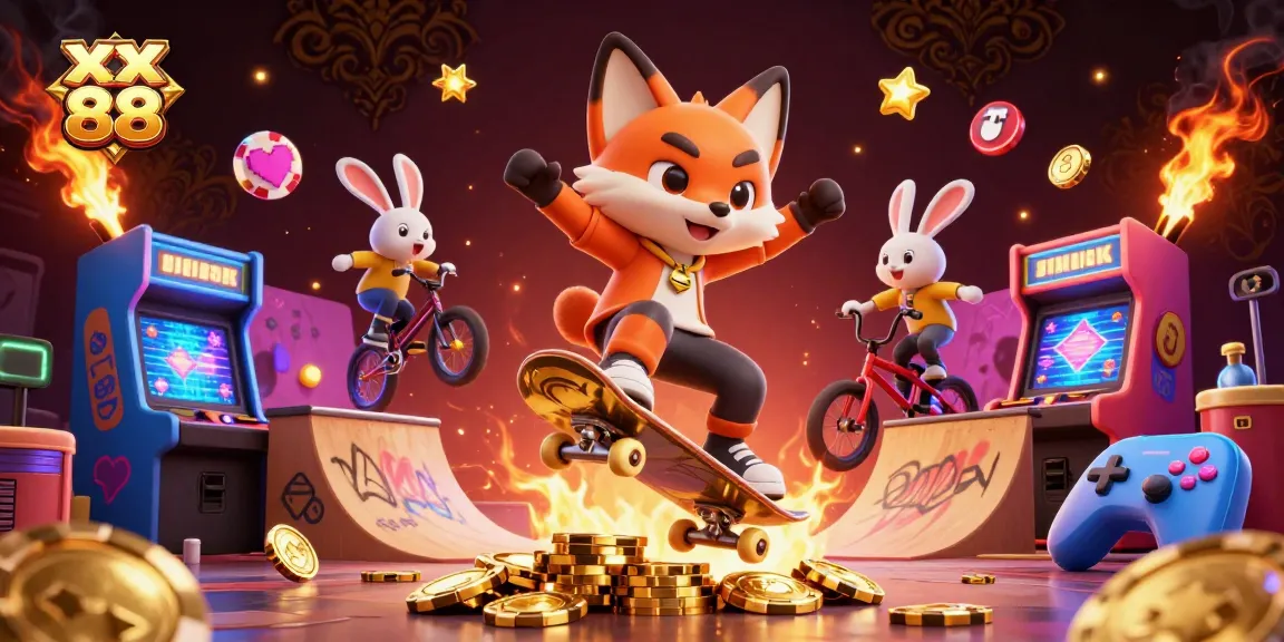 Experience thrilling action with the vibrant xx 88 casino art featuring playful characters and dynamic game elements.