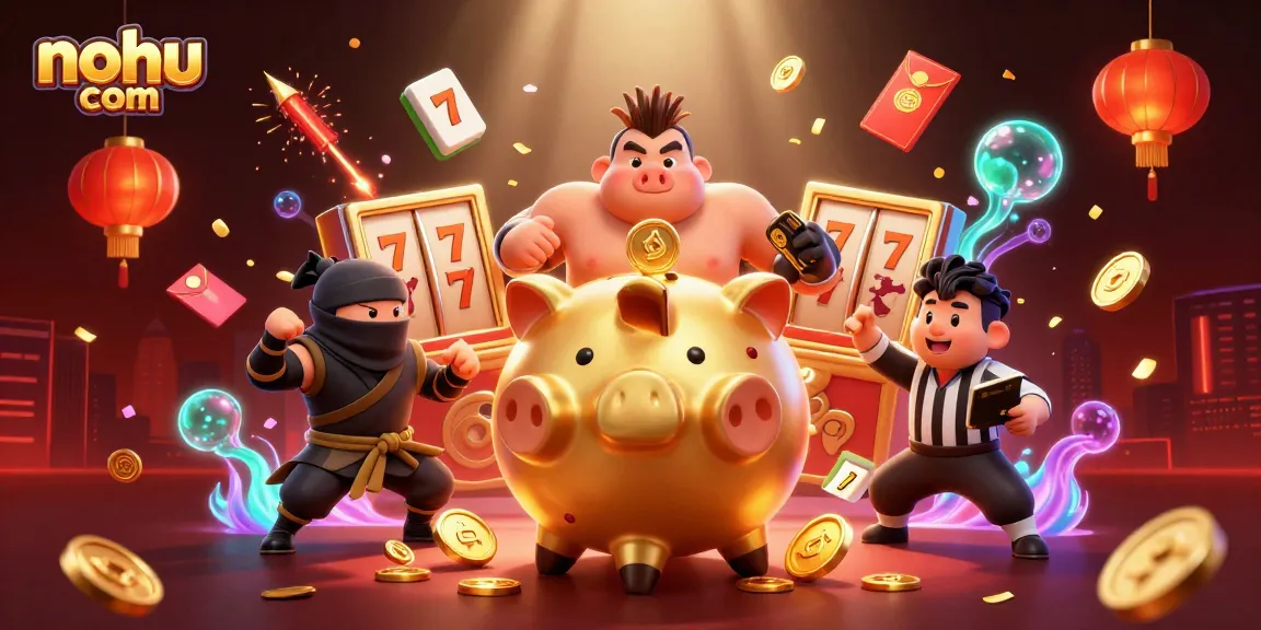 Experience thrilling wins at nohu com with vibrant slot reels and animated gold coins!