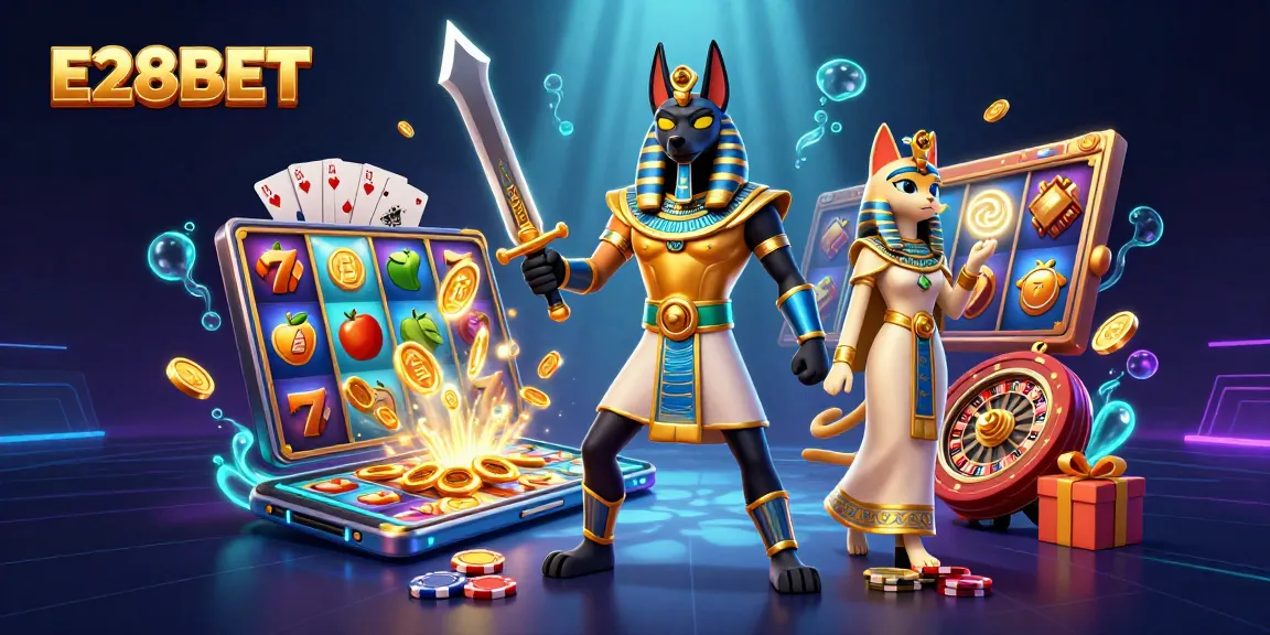Engage with E28BET's vibrant slots experience featuring Anubis and Bastet in 3D.