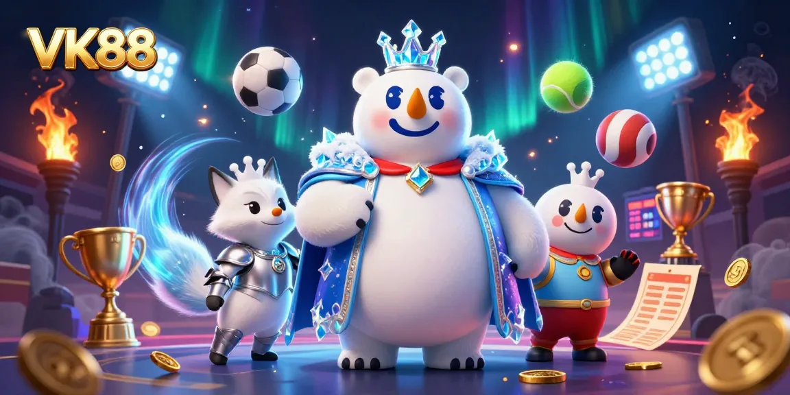 Engage in thrilling sports betting with VK88 amidst vibrant 3D characters and dynamic gaming elements.
