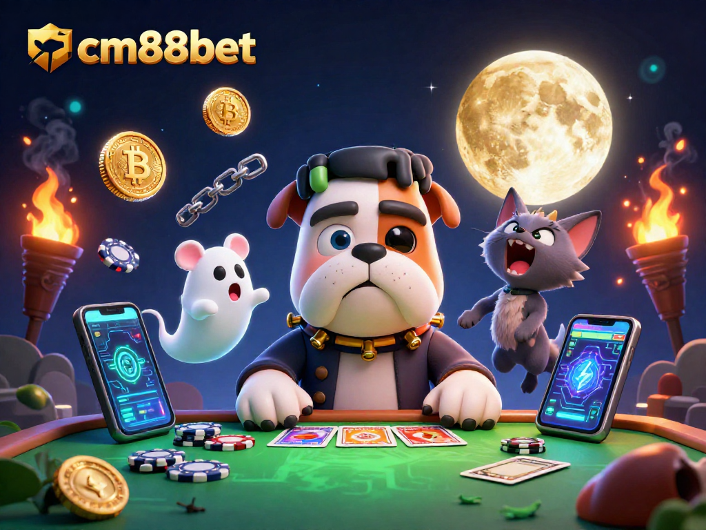 Engage with cm88bet while winning at an exciting card game in a spooky casino scene.