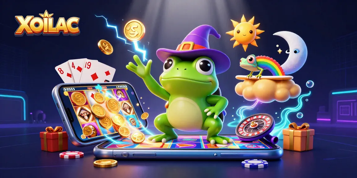 Watch XOILAC provide a thrilling storm of golden coins and vibrant characters in this colorful gambling-themed illustration.