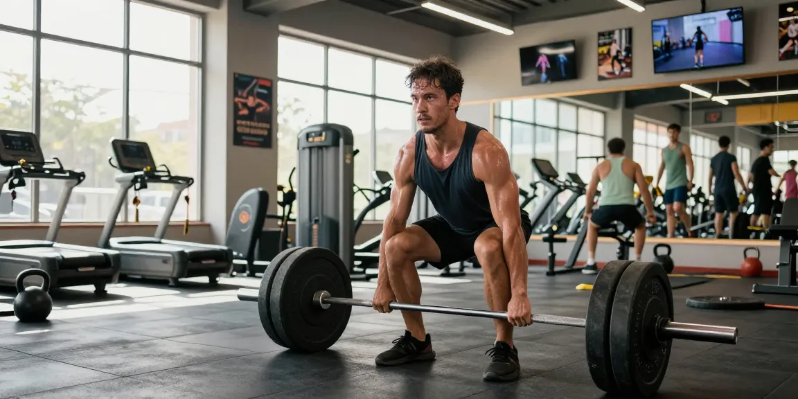 Athletic man lifting weights in a gym, showcasing Prime Pharma Steroiden's effectiveness for muscle growth.
