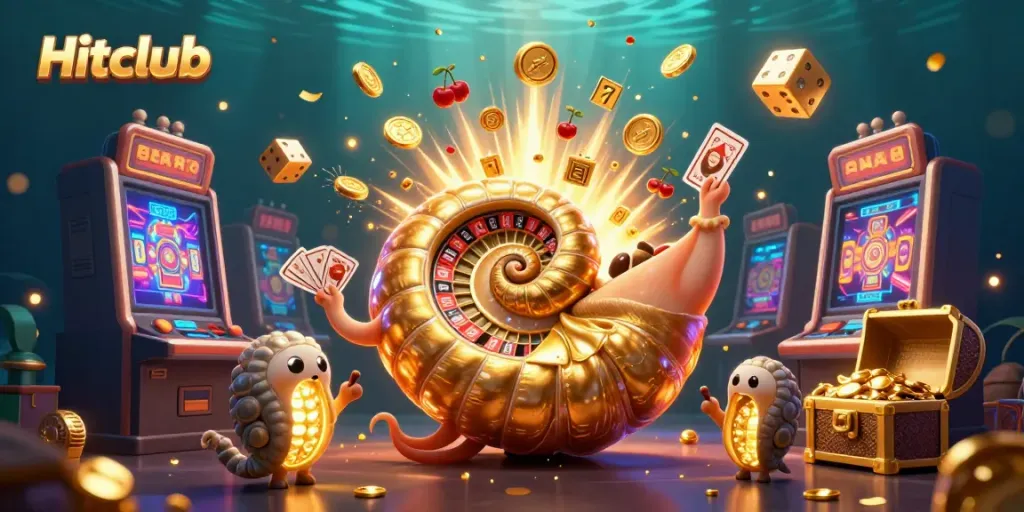 Experience immersive gameplay at Hitclub with a vibrant 3D casino scene featuring jackpot bursts and glowing elements.