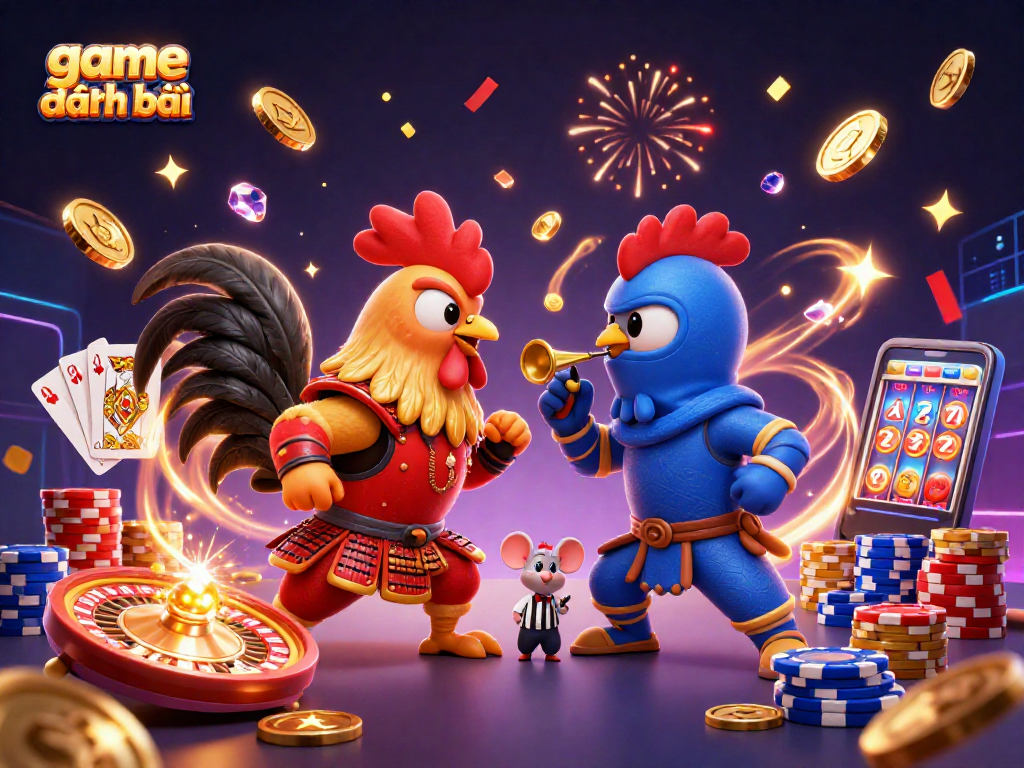 Experience fast-paced game đánh bài action with fighting roosters in a dynamic casino setting.
