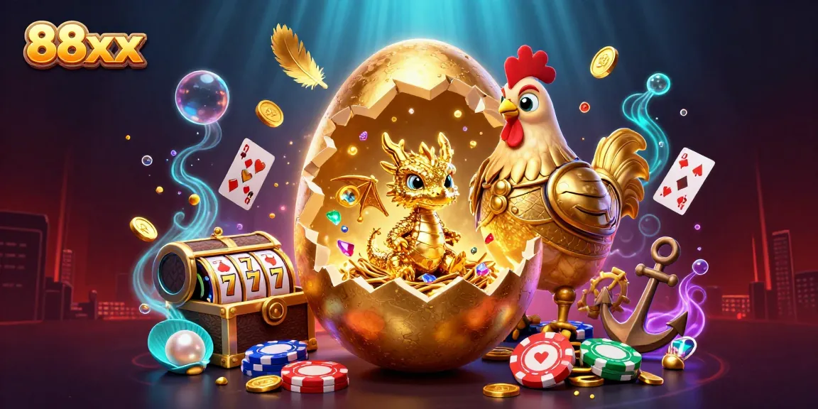 Experience the thrill of 88xx with a dazzling golden dragon emerging from poker chips, embodying a premium gaming adventure.