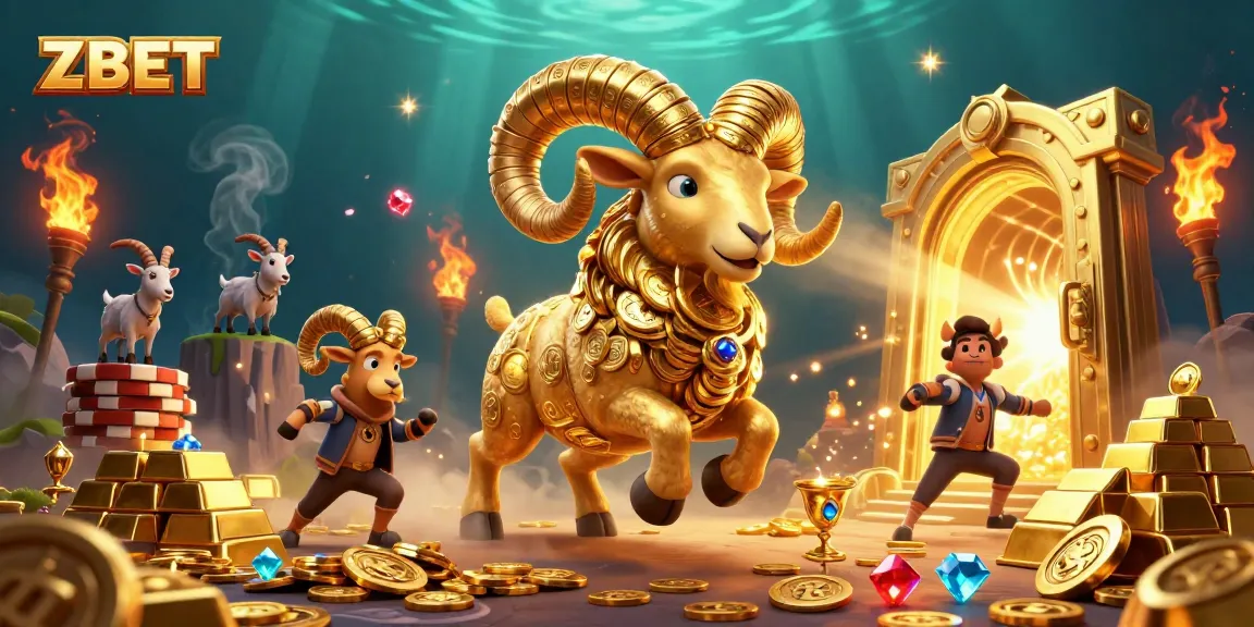 Engage in thrilling ZBET adventures with a golden ram charging through a treasure-filled landscape