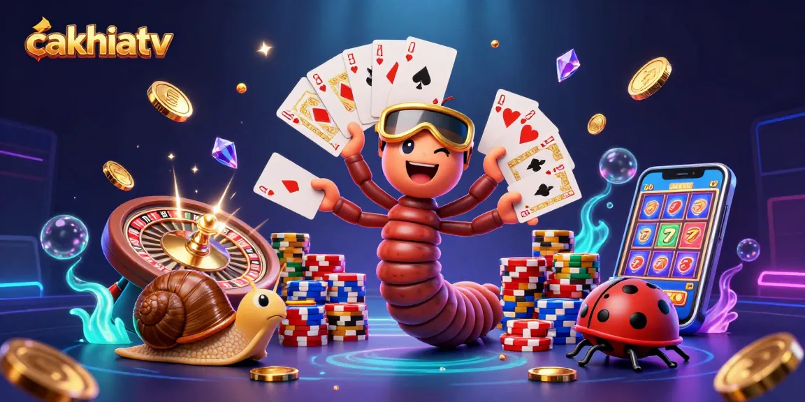 Experience the excitement at cakhiatv with a lively 3D casino scene featuring vibrant characters and game elements.