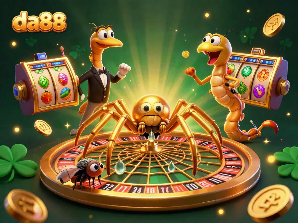 Experience da88's thrilling slot games with a vibrant 3D illustration showcasing dynamic betting and exciting wins.