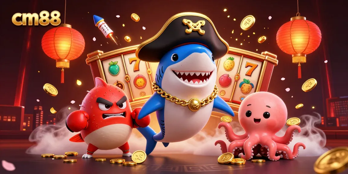 cm88 offers exciting slots casino action with vibrant characters and dynamic elements in a rich illustration.