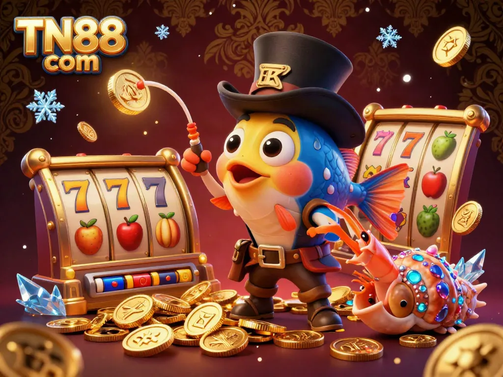 Win big at TN88 com with vibrant casino-themed 3D illustration featuring glowing coins and exciting gameplay elements.