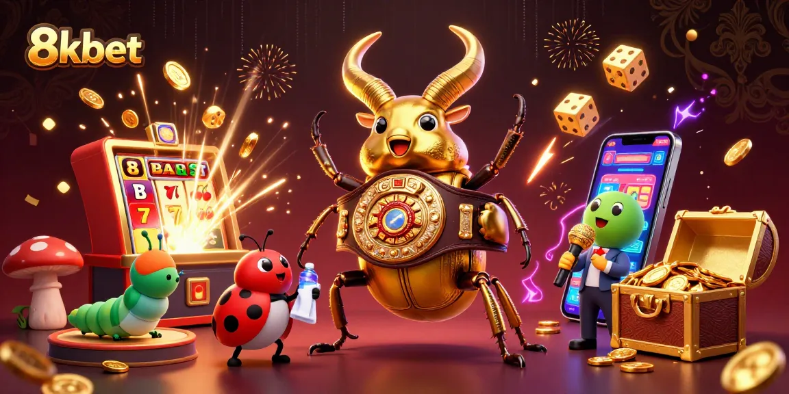 8xbet showcases an energetic casino scene with vibrant characters and dynamic game elements, creating excitement.
