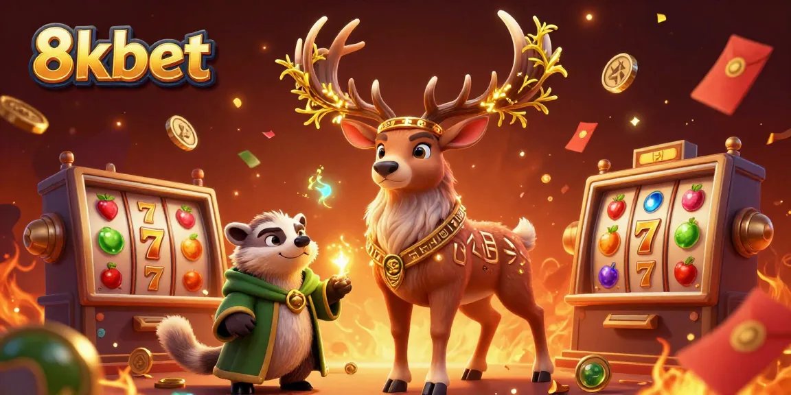 Spin and win at 8kbet with vibrant slot machine elements and enchanting fantasy characters.