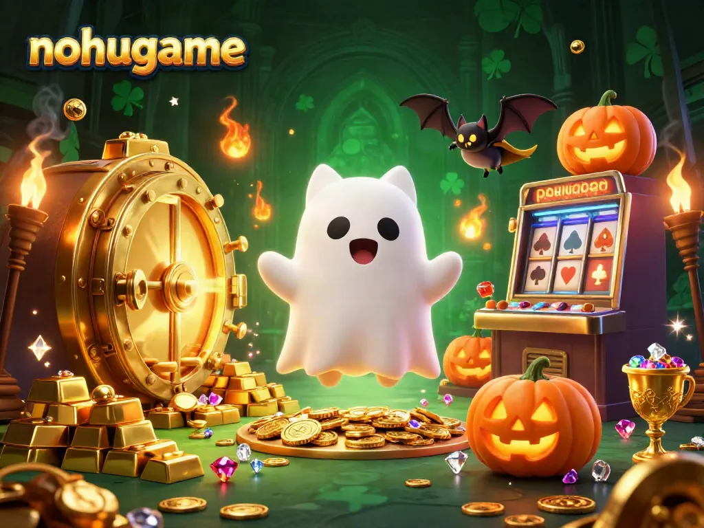 Engage with the thrilling energy of nohugame as a ghost cat and vampire bat explore a haunted casino.