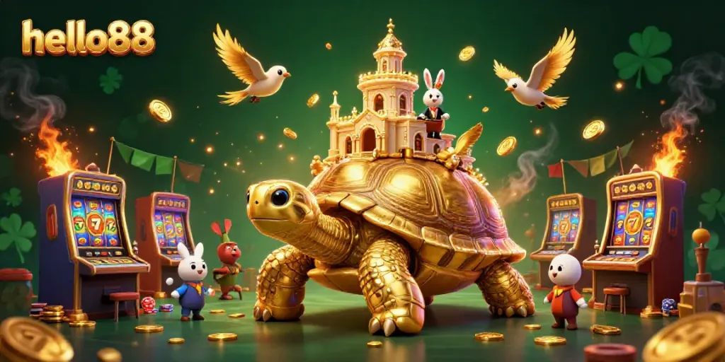 Experience thrilling gameplay at hello88 with vibrant slots and a captivating 3D casino scene.