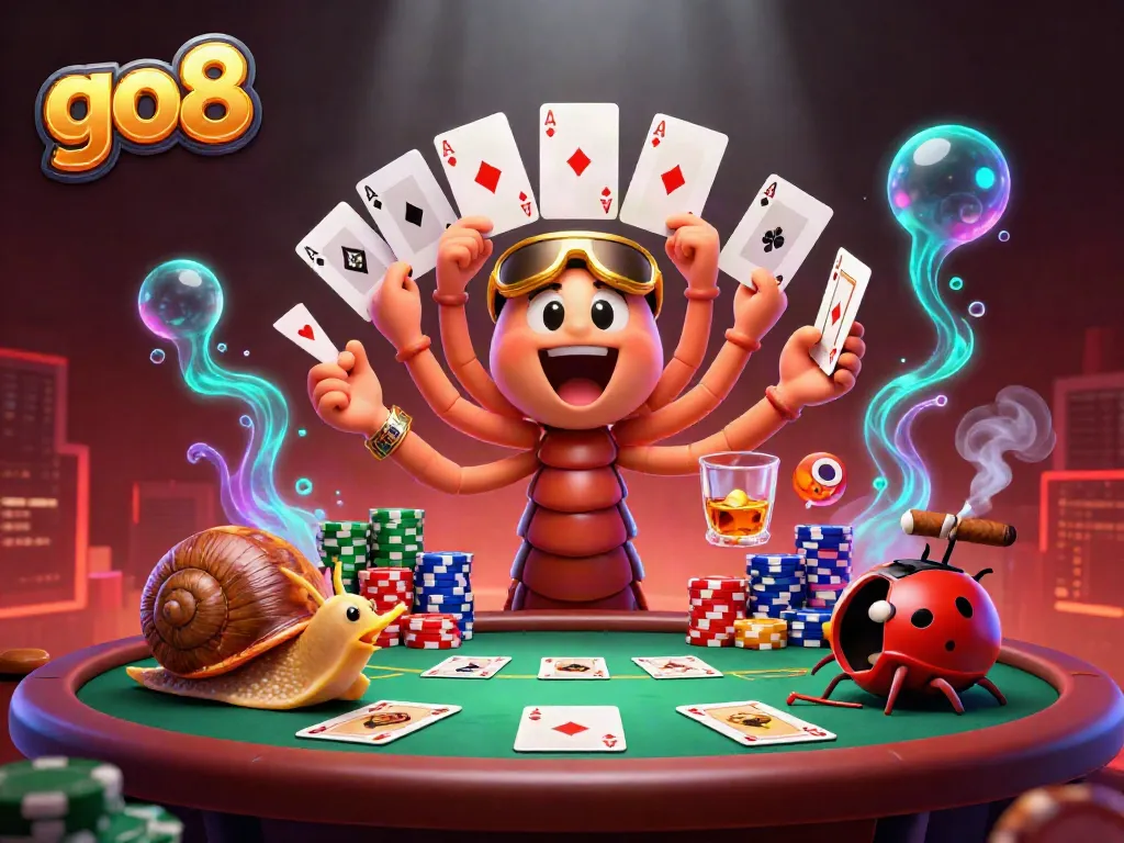 Experience go8 casino excitement with a vibrant illustration of a millipede dealer and high-roller snail