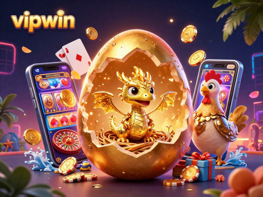 Experience the thrill of vipwin with a dazzling golden dragon and dynamic casino elements.
