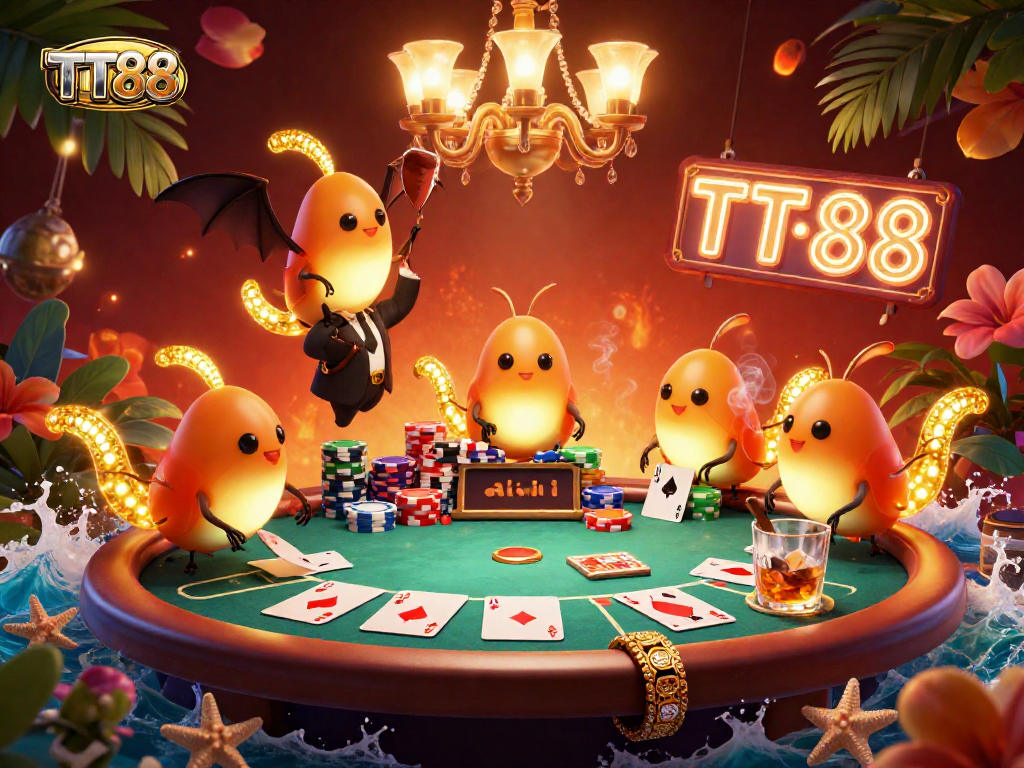 Experience thrilling gameplay at TT88 with glowworms lighting up a lively casino environment for poker action.