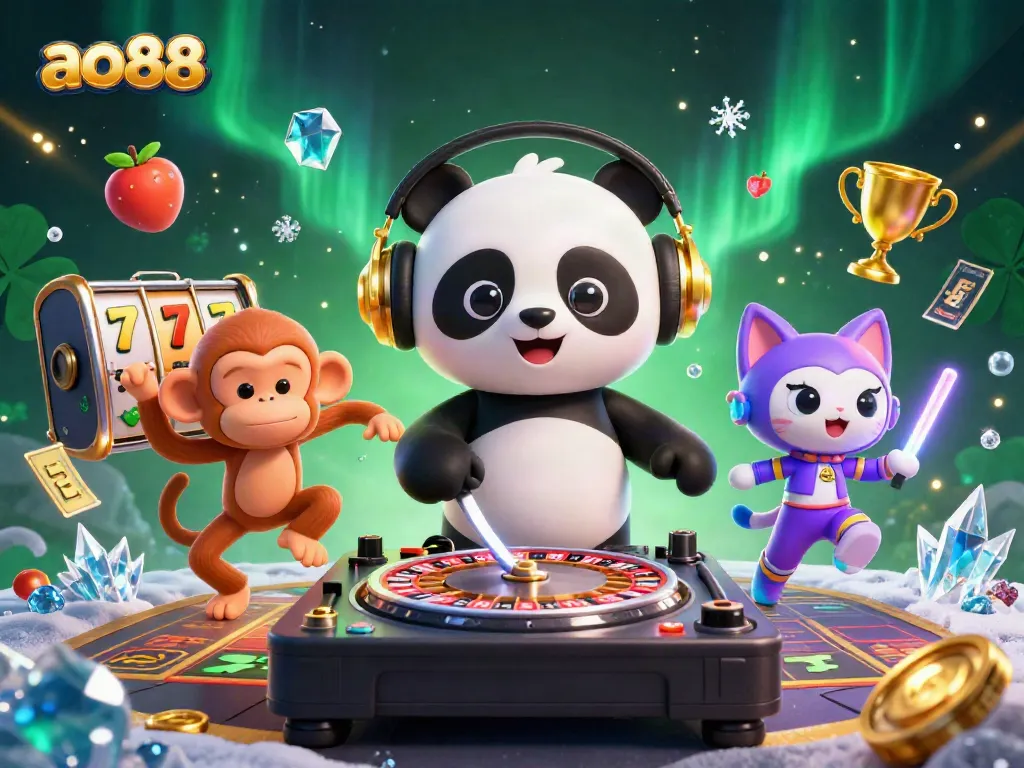Join the fun with ao88 as the DJ panda spins on casino-themed turntables and a breakdancing monkey!