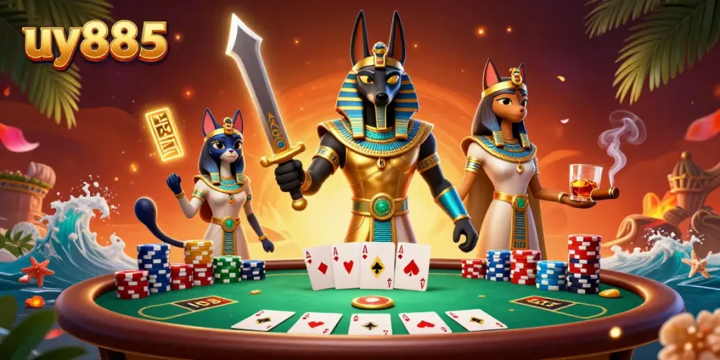 Experience thrilling gaming at uy885 with ancient Egyptian characters and poker elements.