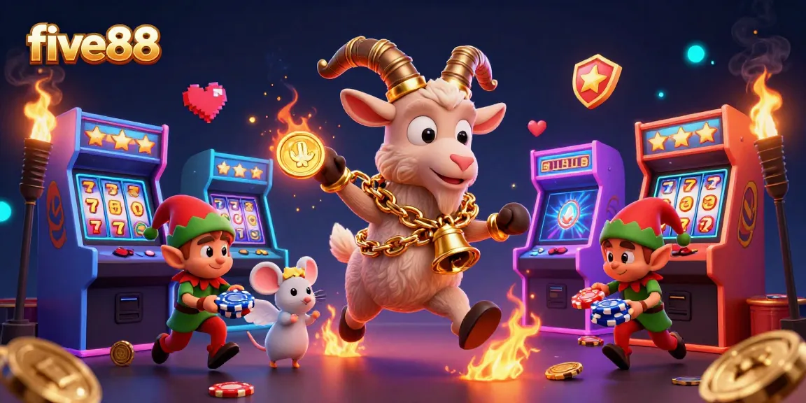 Experience the festive chaos at five88 as a Krampus-themed casino unfolds with playful characters and vibrant gaming elements.