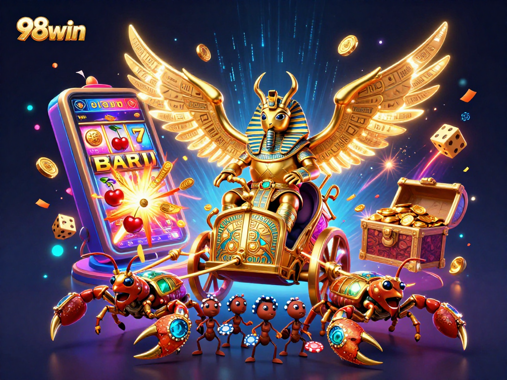 Engage with 98win’s thrilling gaming atmosphere, featuring golden scarab and explosive jackpots.