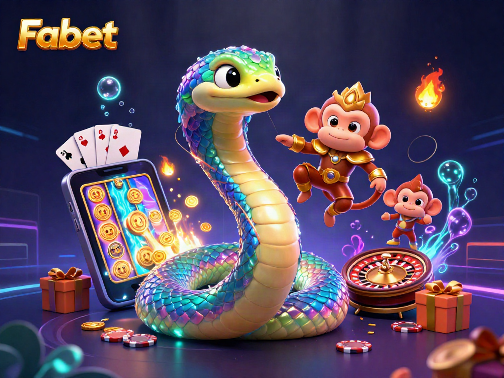 Engaging Fabet casino illustration showcasing colorful slot games and dynamic characters in an enchanted setting.