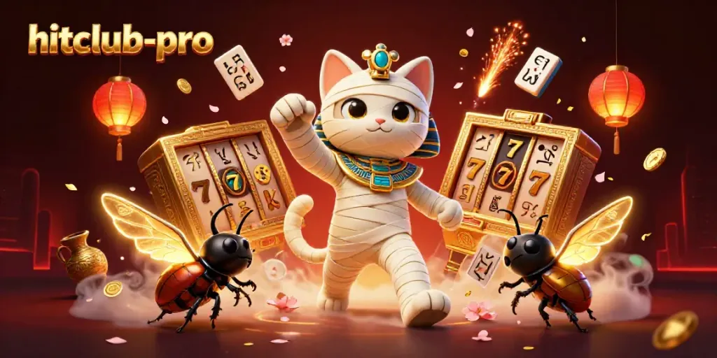 Experience the thrill of hitclub-pro with a vibrant casino scene featuring a cartoon Egyptian mummy and golden symbols