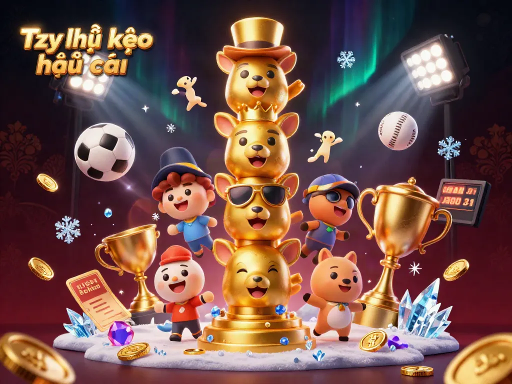 Tỷ lệ kèo nhà cái showcased in a vibrant 3D sports betting scene with dynamic sports elements.