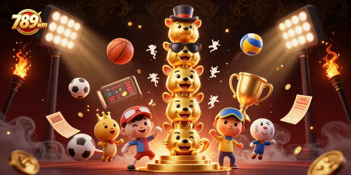 Engage with 789win's vibrant 3D illustration showcasing energetic casino sports elements.