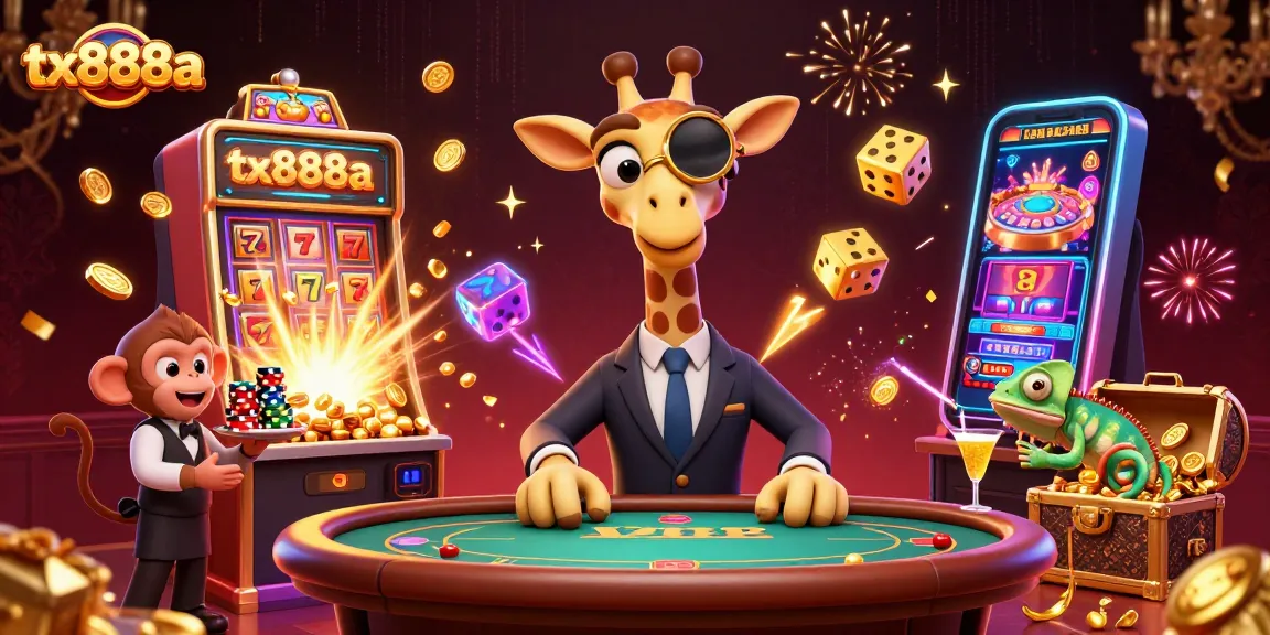 Experience the thrill of gaming with tx888a in an exhilarating 3D casino scene filled with vibrant characters and winning elements.