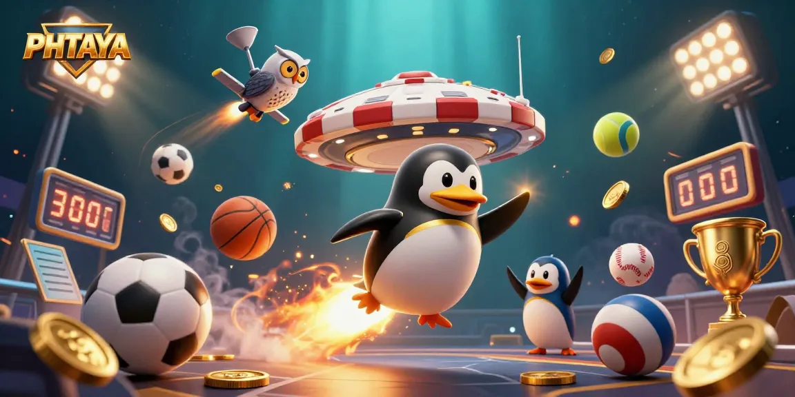 PHTAYA offers thrilling gameplay with its rocket-powered penguin navigating a vibrant casino universe filled with dynamic sports elements.
