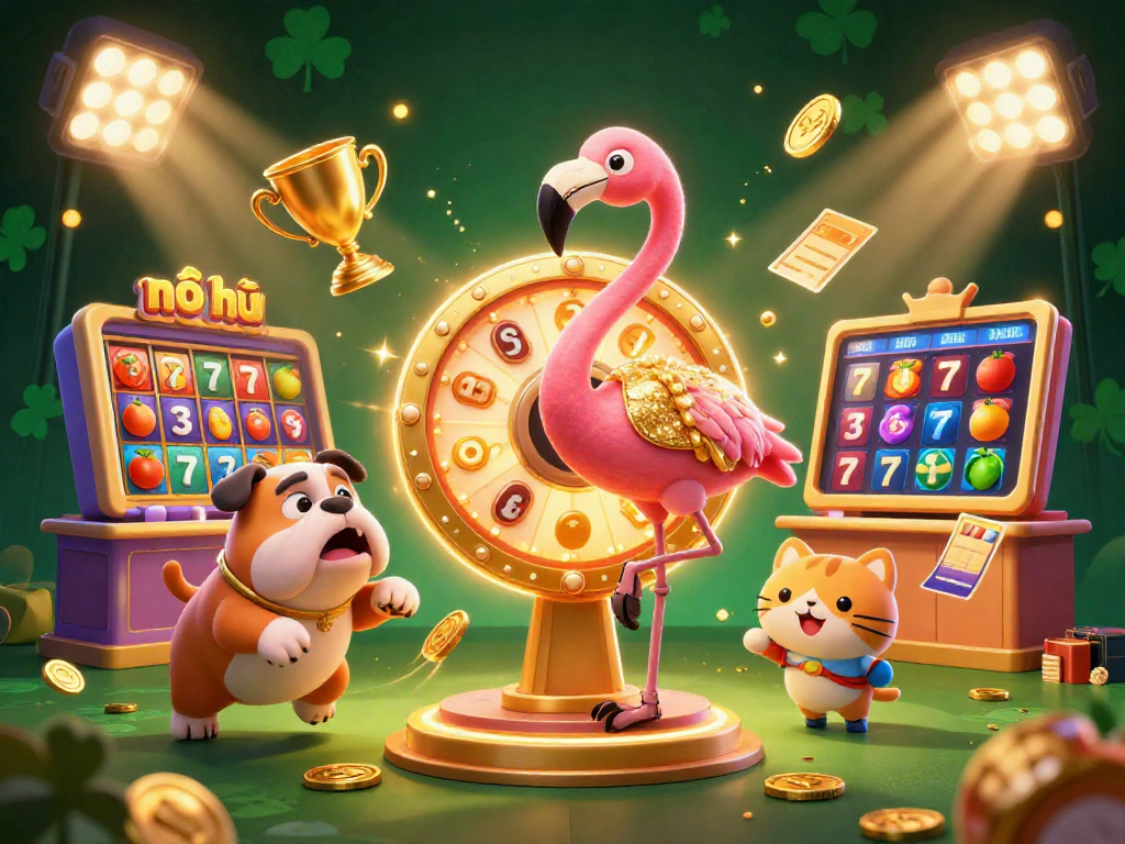 Nổ hũ excitement with vibrant slots action and dynamic prizes in a colorful casino scene