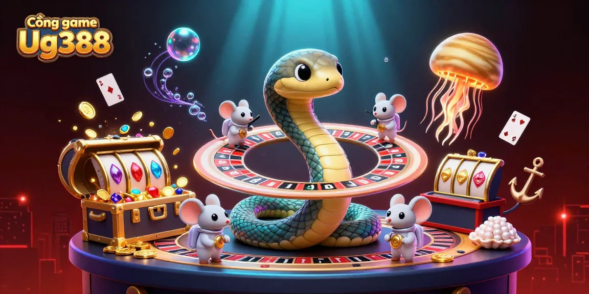 Engaging players with Cổng game Ug388 in an exciting 3D casino scene filled with vibrant elements.