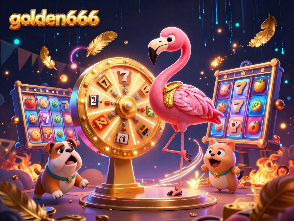 Engage with golden666 by spinning the prize wheel at a lively casino show featuring vibrant 3D characters.
