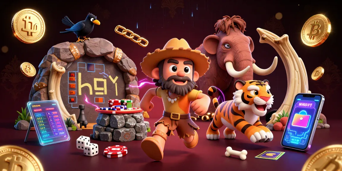 Spin the slot reels at our lively hu casino featuring cavemen and colorful coins!