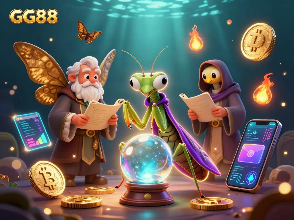 Engage in thrilling gameplay with GG88, featuring a vibrant scene of magical characters and crypto elements.