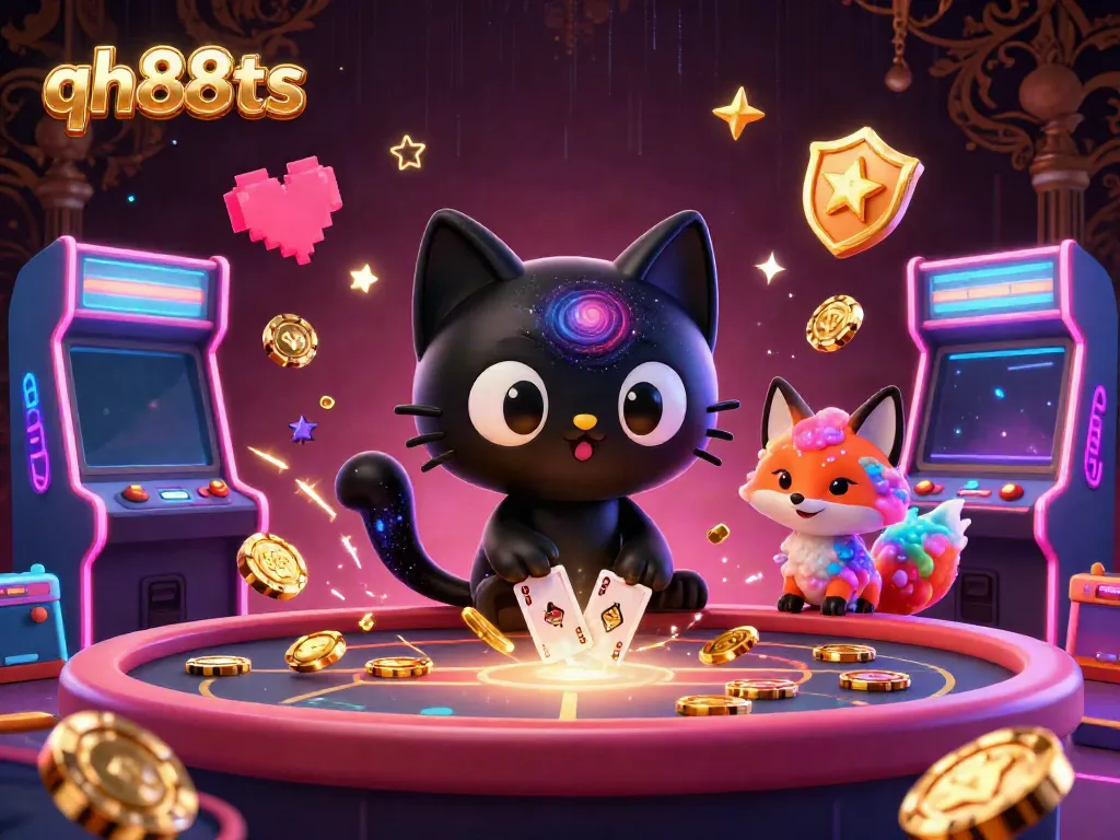Engage in exciting gameplay at qh88ts with a cosmic casino scene featuring unique characters and vibrant gaming elements.