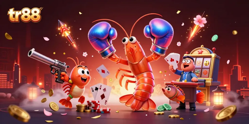Experience the thrilling action in TR88 tournaments with vibrant characters and exciting casino themes.