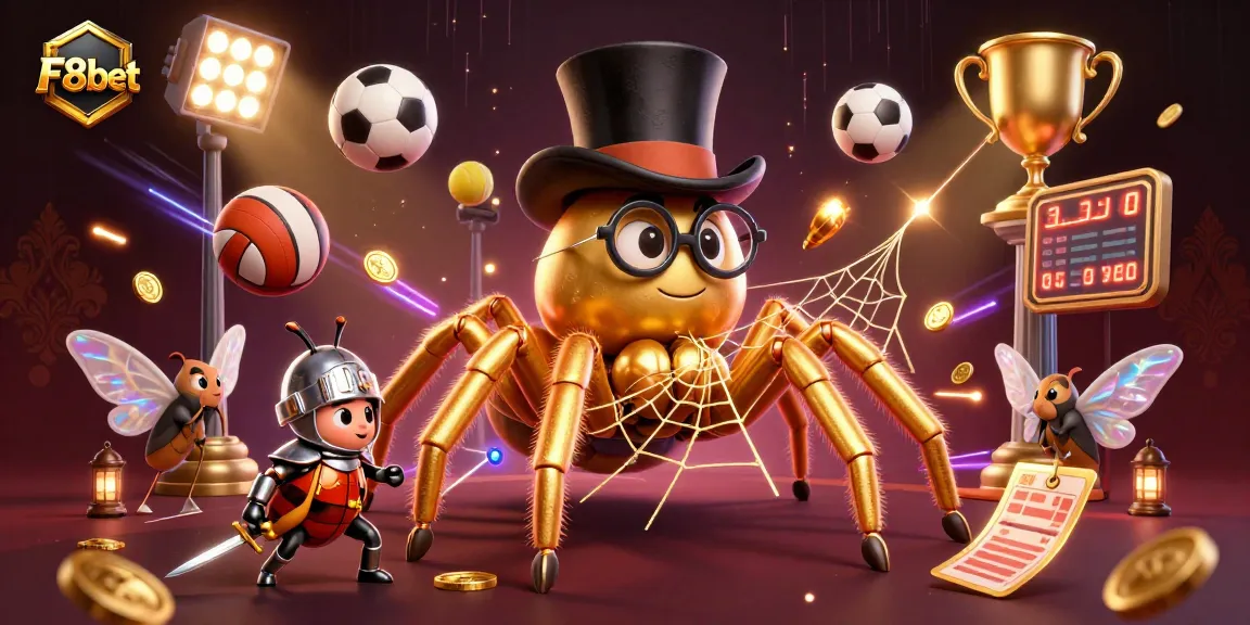 Engage with thrilling gameplay at F8bet, featuring a golden tarantula and dynamic sports betting elements.