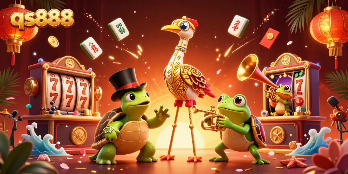Engage in thrilling slots with qs888 while enjoying a vibrant casino scene featuring dynamic characters.