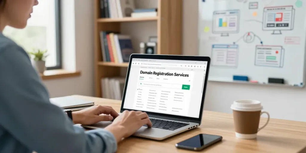 Domeinregistratie in een professionele werkomgeving met een focus op technologie.