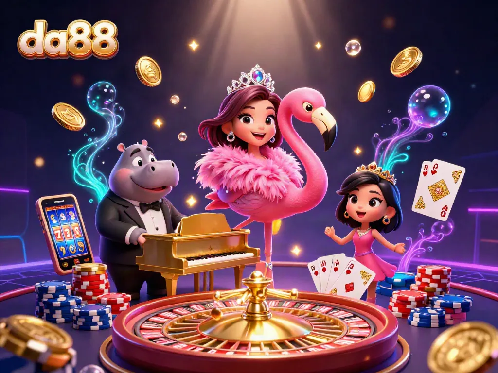 Experience exhilarating gaming at da88 with a vibrant scene featuring the fun and flair of a casino.