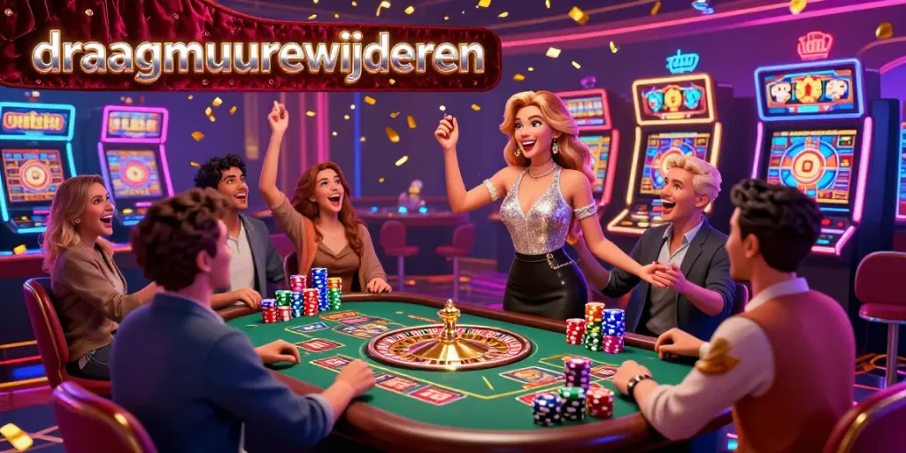 Ervaar de spanning van het spelen van draagmuur verwijderen in een levendige casino-omgeving met een glimlachende croupier.