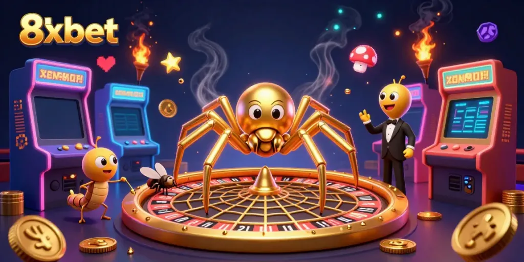 Experience thrilling bets at 8xbet with a golden spider and dynamic casino elements.