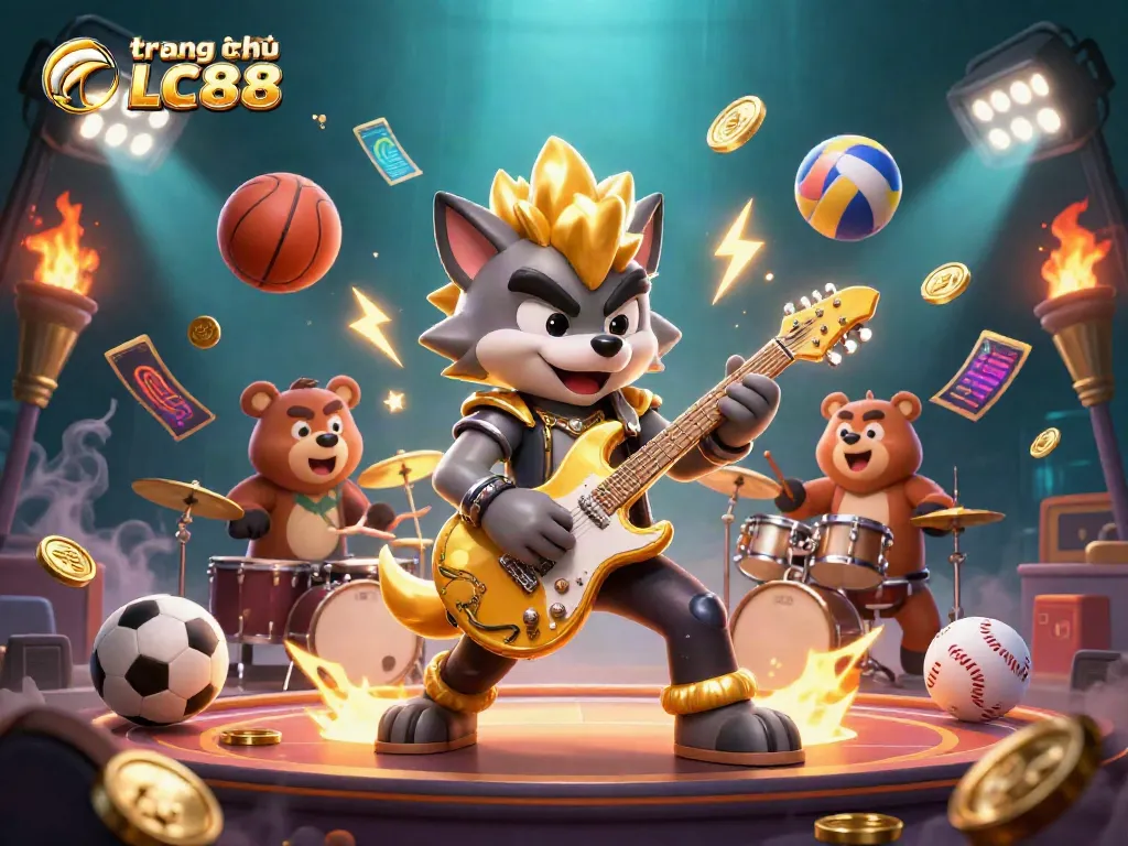 Experience the excitement with the engaging scene showcasing trang chủ LC88 featuring playful casino elements and dynamic characters.