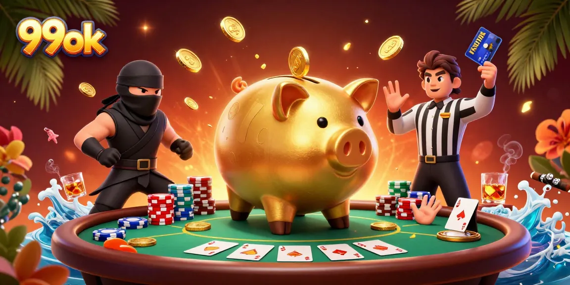 Experience the thrill of 99ok with a dynamic 3D casino scene featuring playful characters and vibrant game elements.