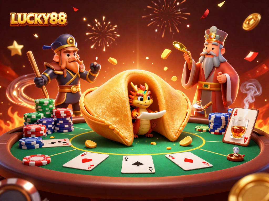 Join the fun with LUCKY88's vibrant poker action featuring enchanting characters and golden visuals.