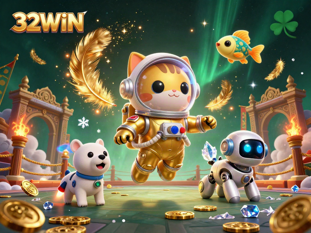 Experience thrilling gameplay at 32WIN with a vibrant casino-themed illustration showcasing dynamic characters and elements.